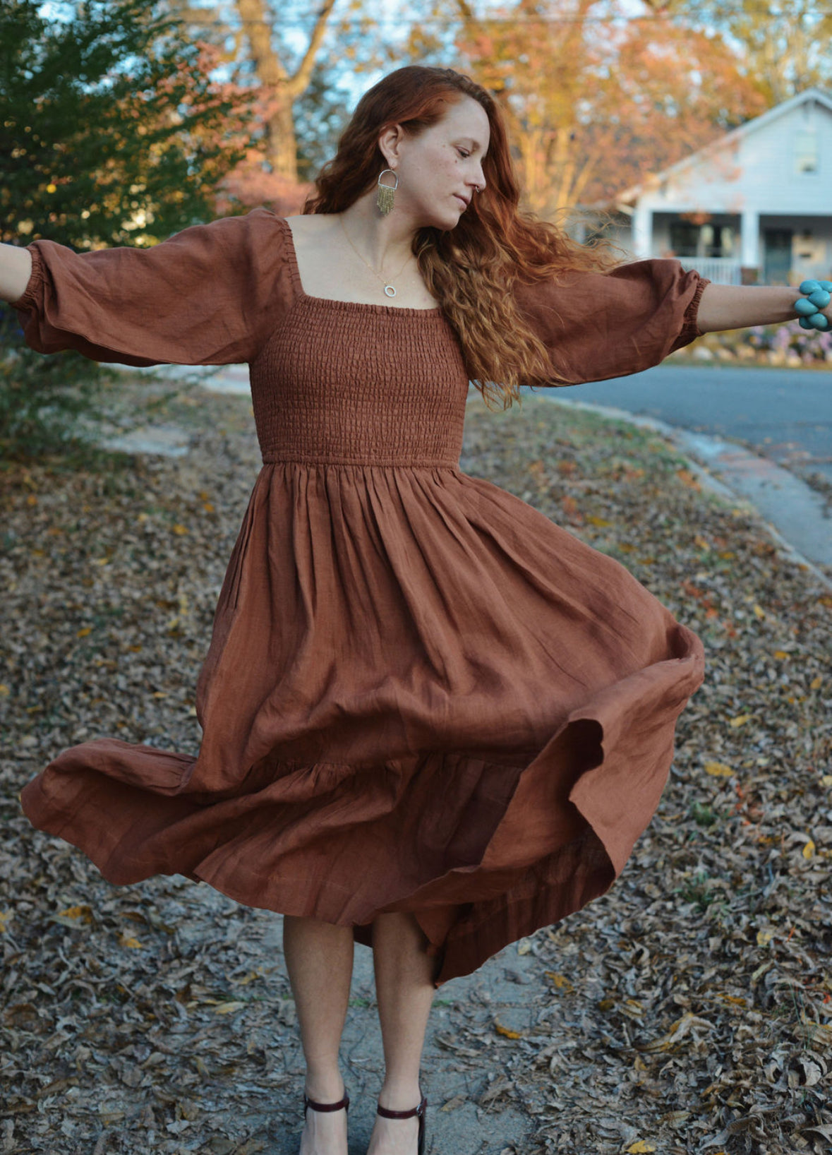 Smocked Bodice Dress - Amber Linen