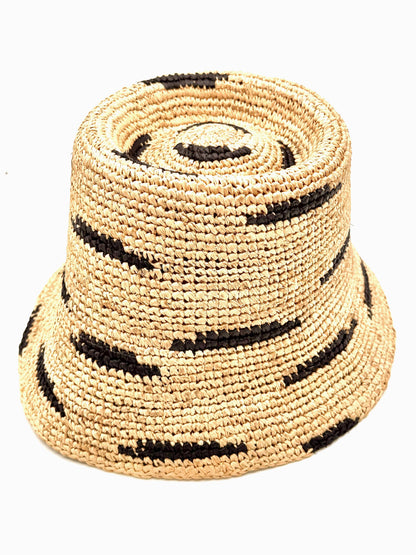 2.5" Brim Taylor Crochet Bucket Straw Hat with Zebra Stripes