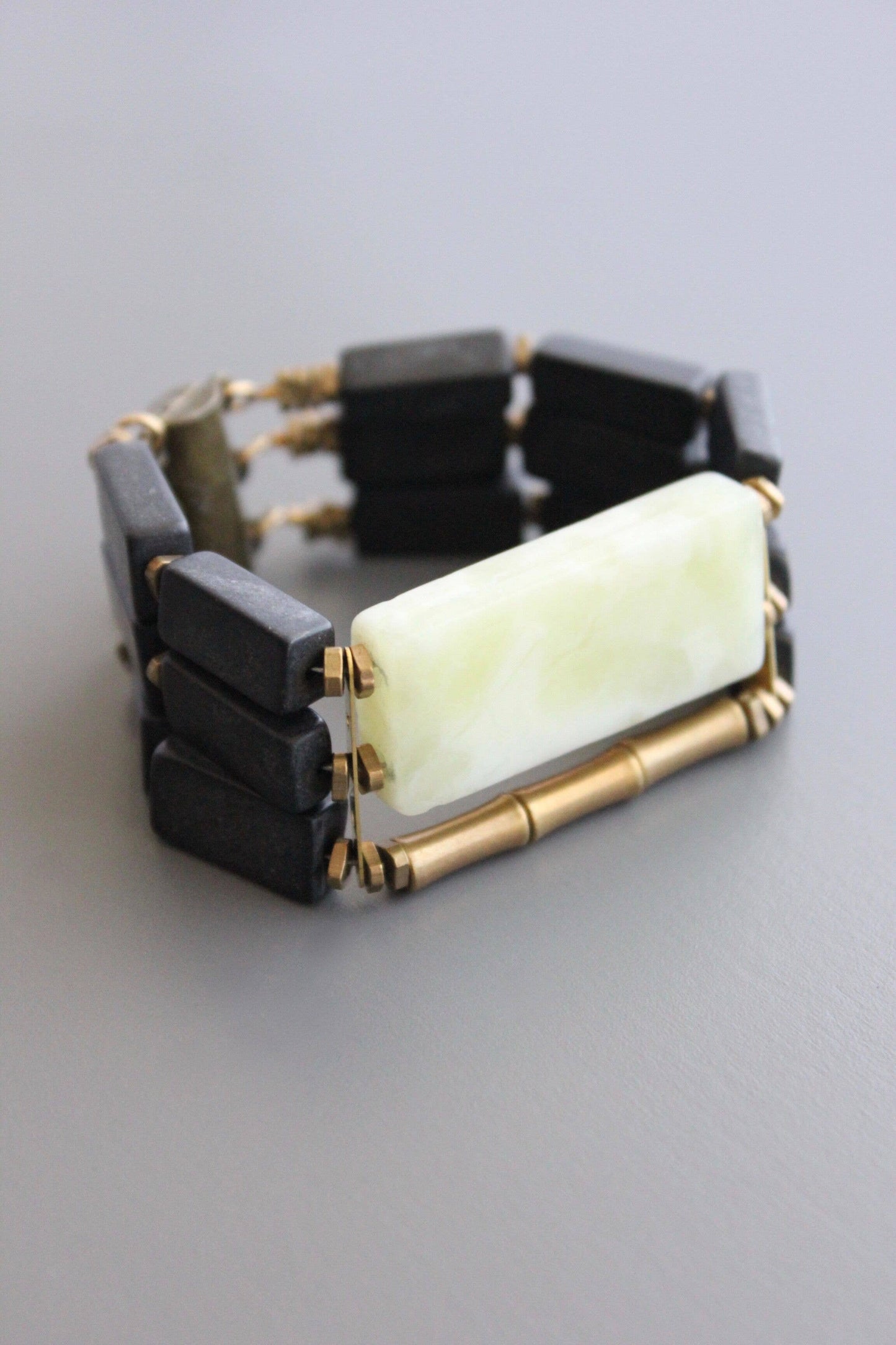 Black Stone and Jade Bracelet