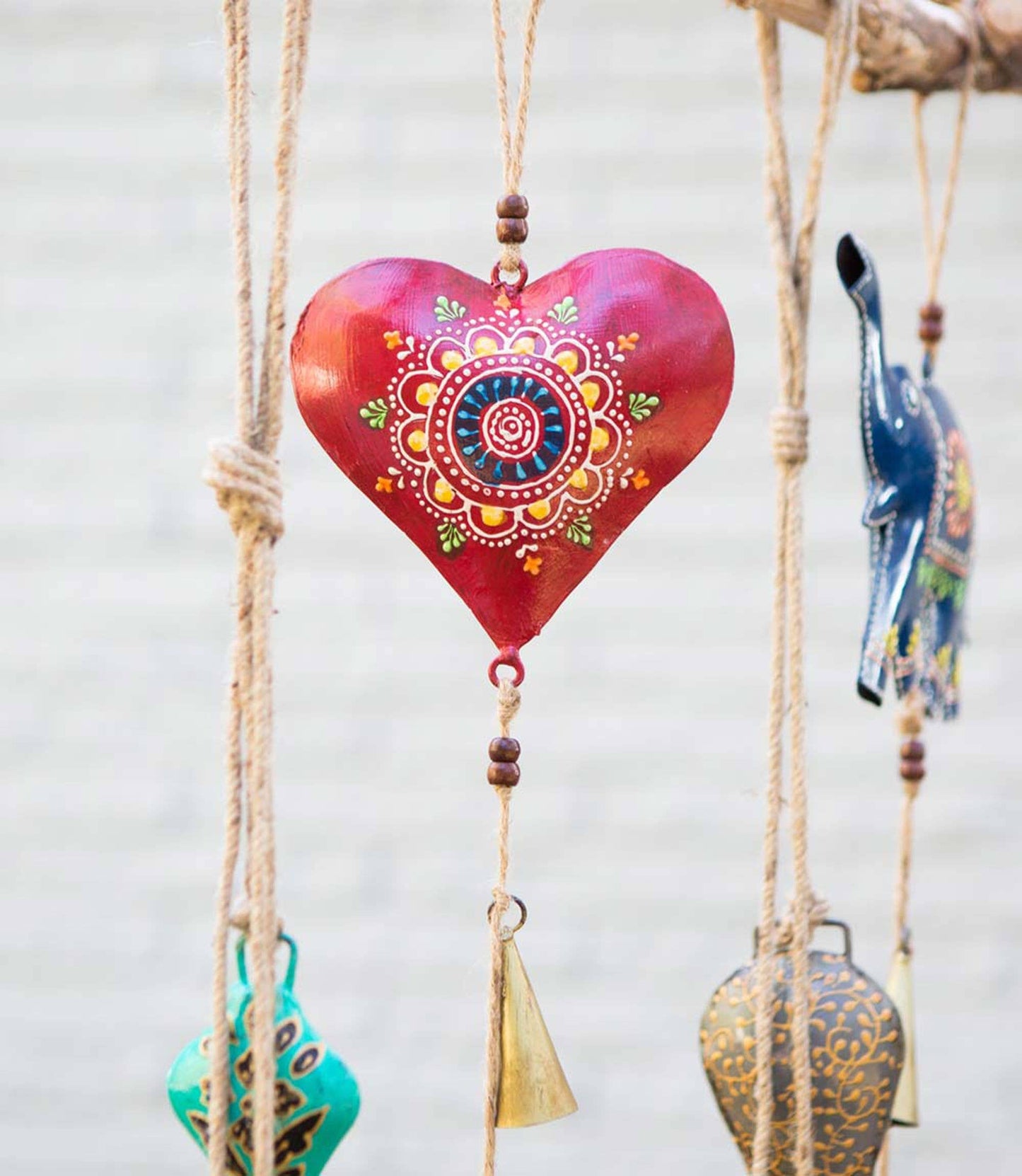 Henna Treasure Heart Bell Wind Chime - Hand Painted Patio