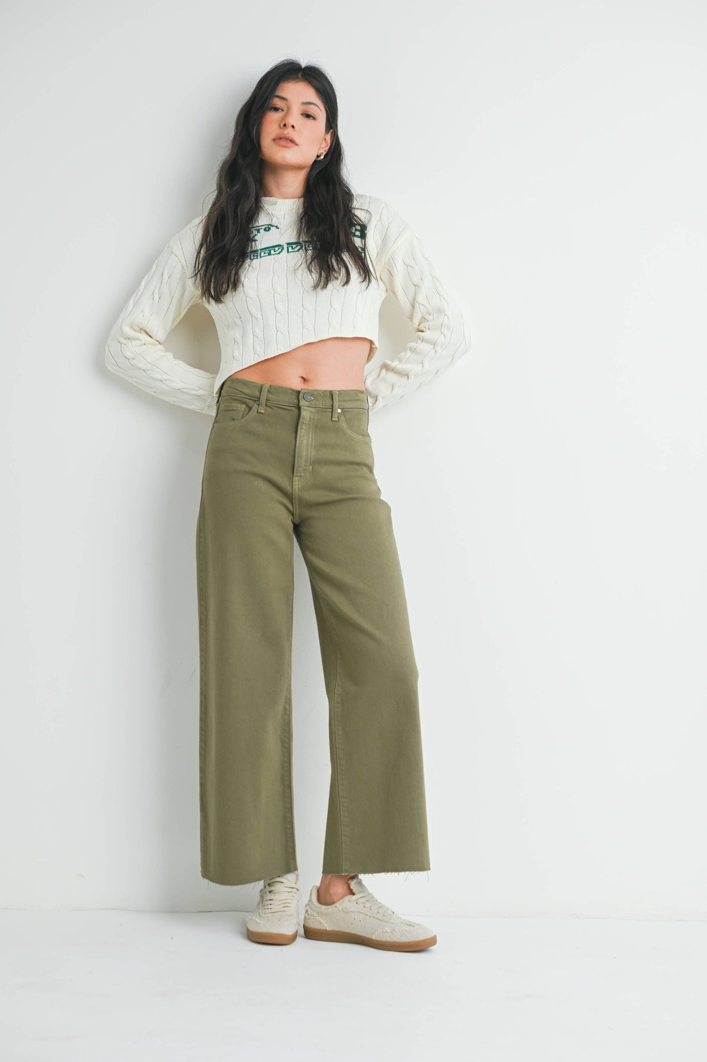 Matcha Scissor Cut Wide Leg Jeans