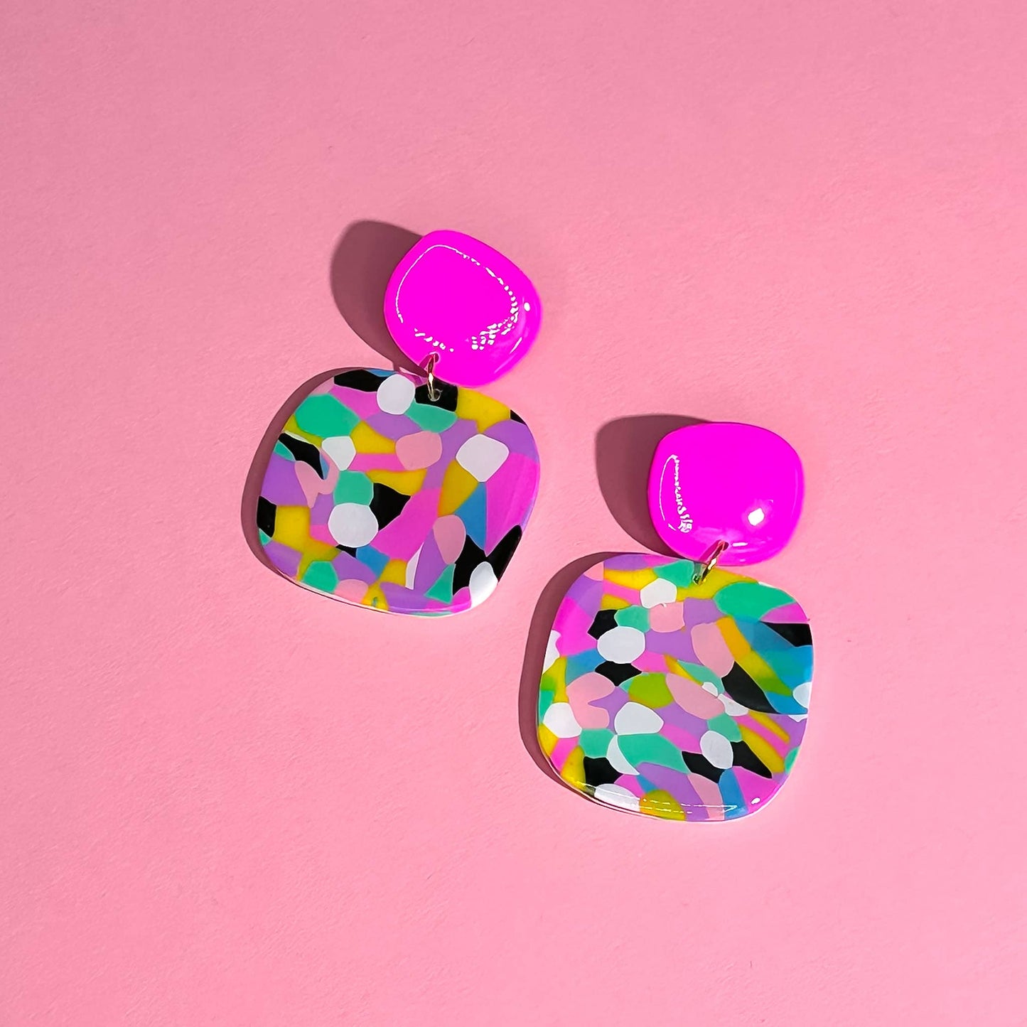 Pink Dot Abstract Bubble Clay Earrings