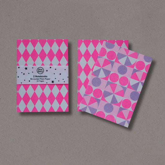 2 Riso Printed Notebooks - Lilac/Hot Pink