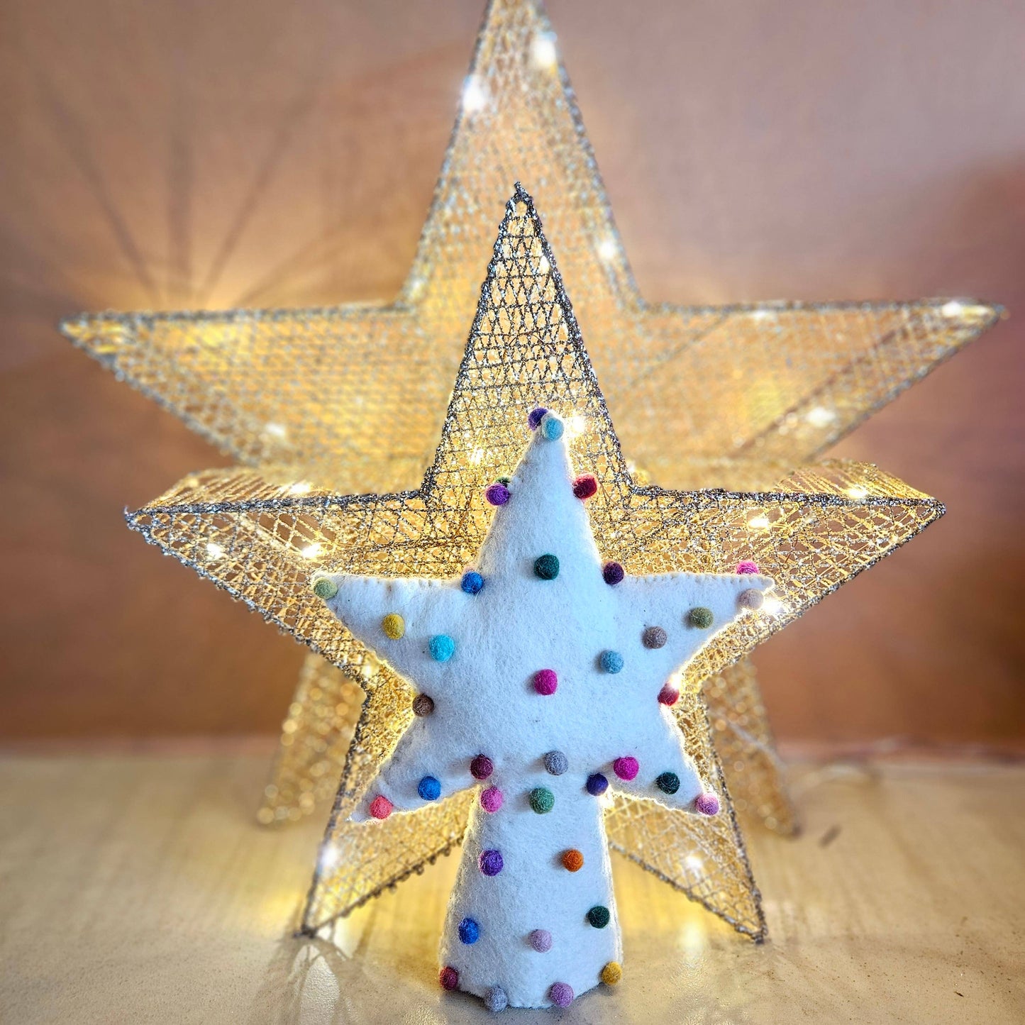 Handmade Felt Pompom Star Christmas Tree Topper Decoration