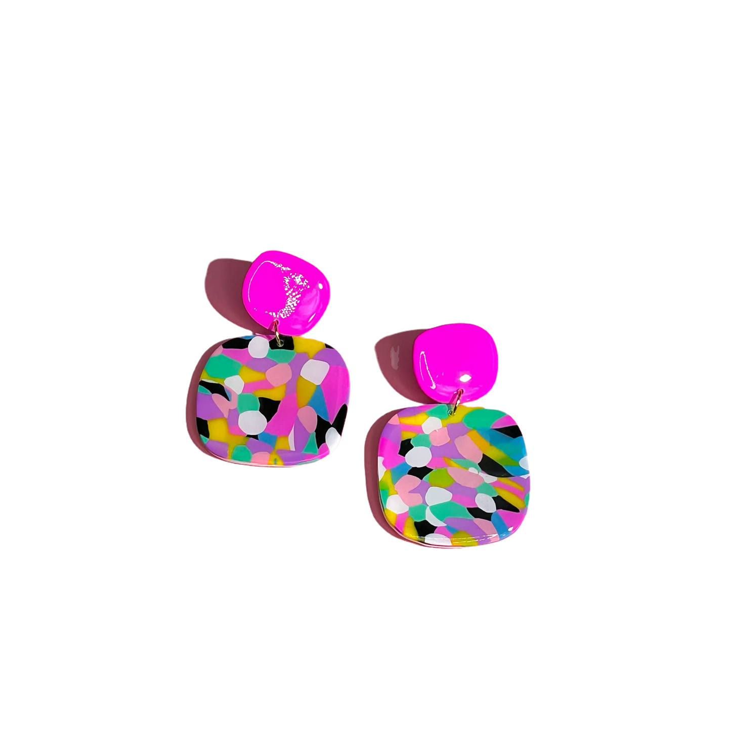 Pink Dot Abstract Bubble Clay Earrings