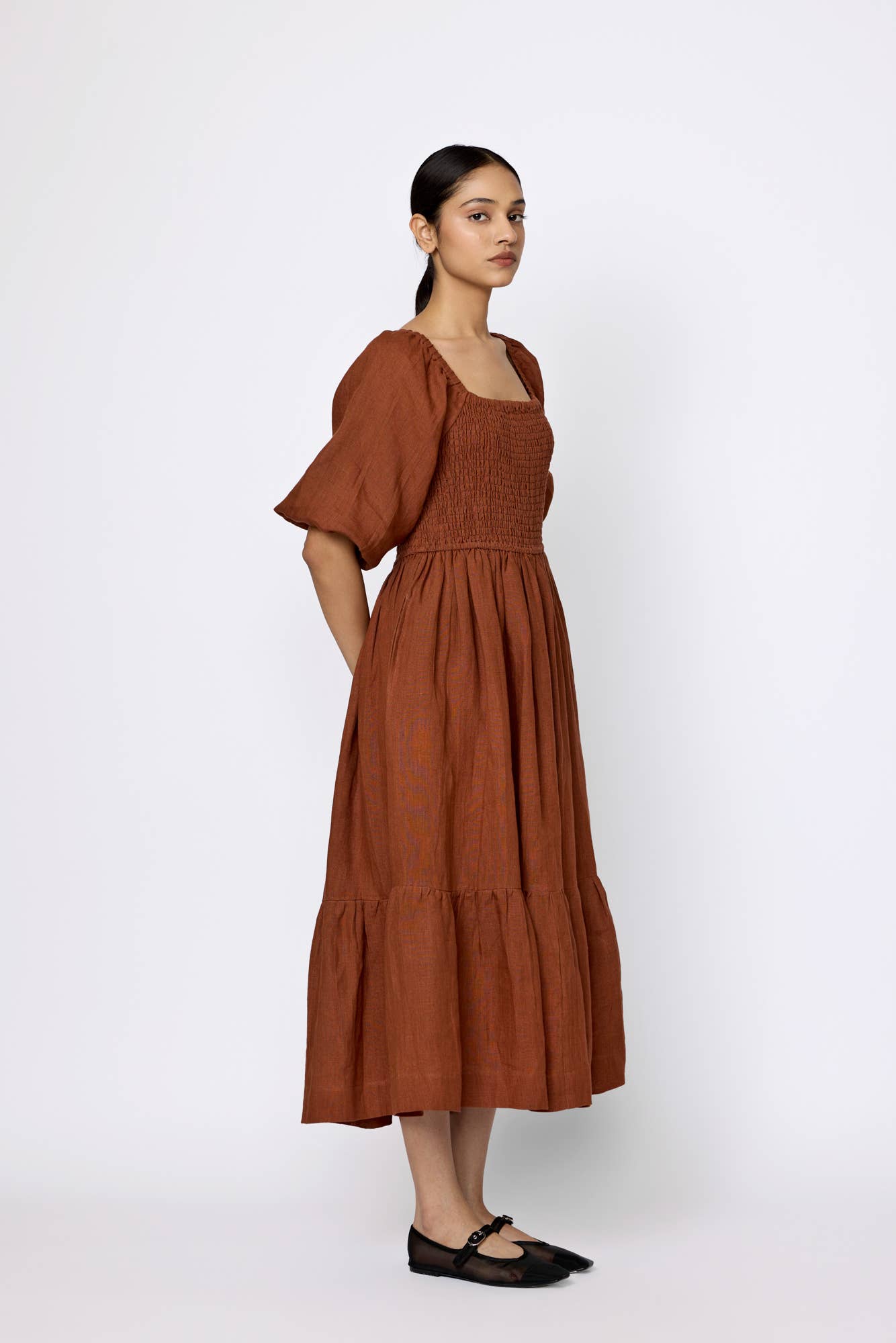 Smocked Bodice Dress - Amber Linen