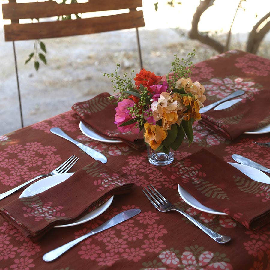 Dabu Block Print Napkins in Terracotta (Set of 4) - Flower