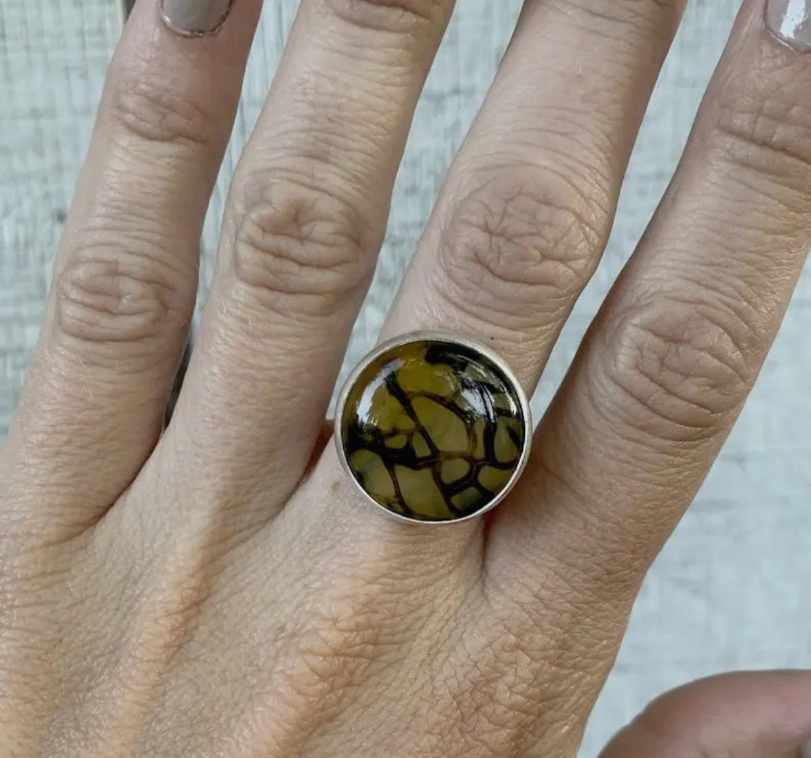 Yellow & Black Dragon Agate Ring