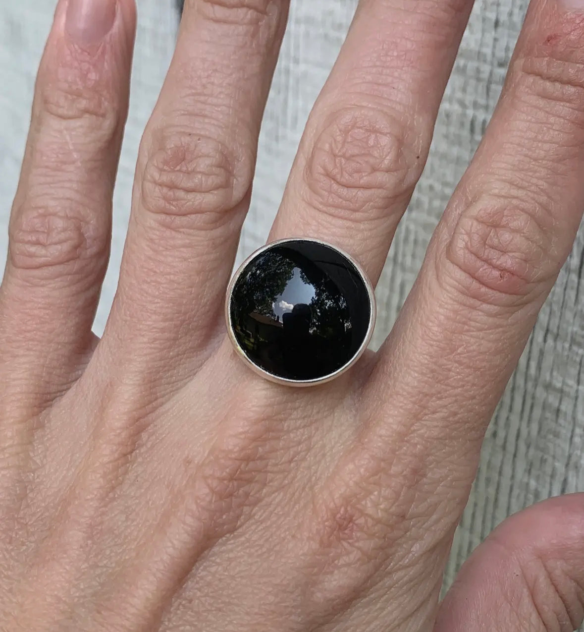 Large Round Jet Black Onyx Ring