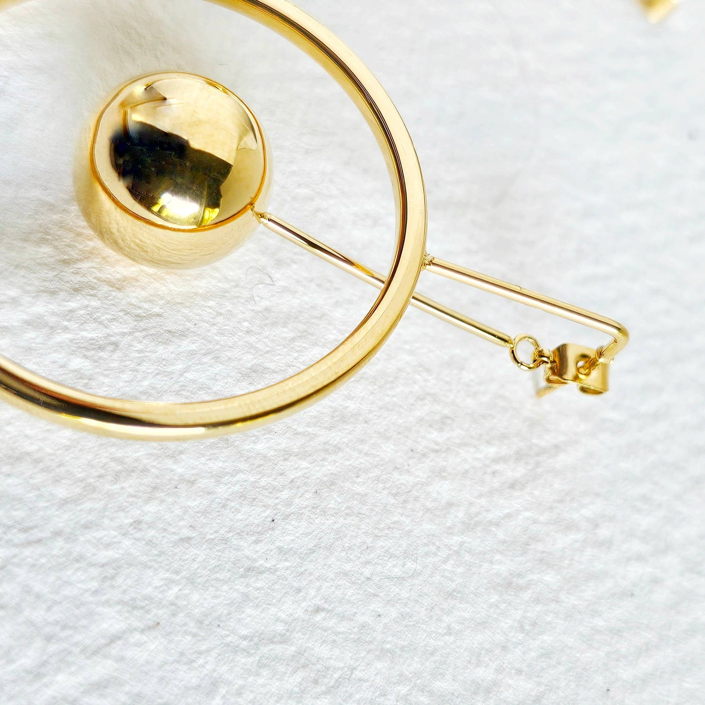 18k Gold Plated Circle Drop Sphere Hoop Earrings