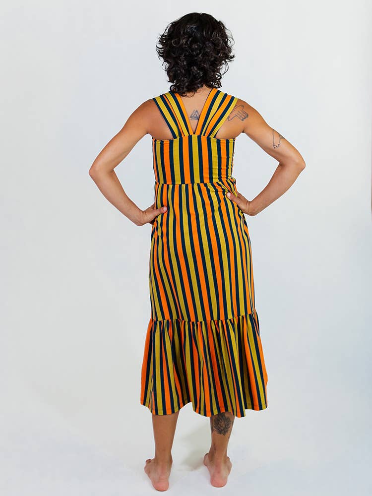 Opal Dress Navy Chartreuse Stripe