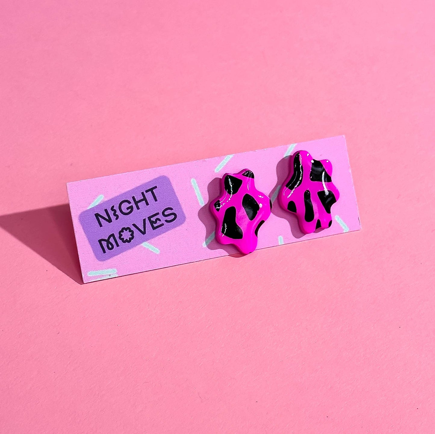 Polymer Clay Terrazzo Blobbie Mini Studs in Hot Pink/Black