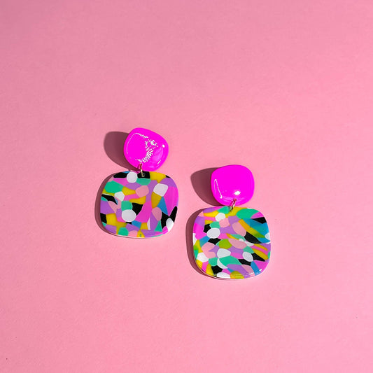 Pink Dot Abstract Bubble Clay Earrings