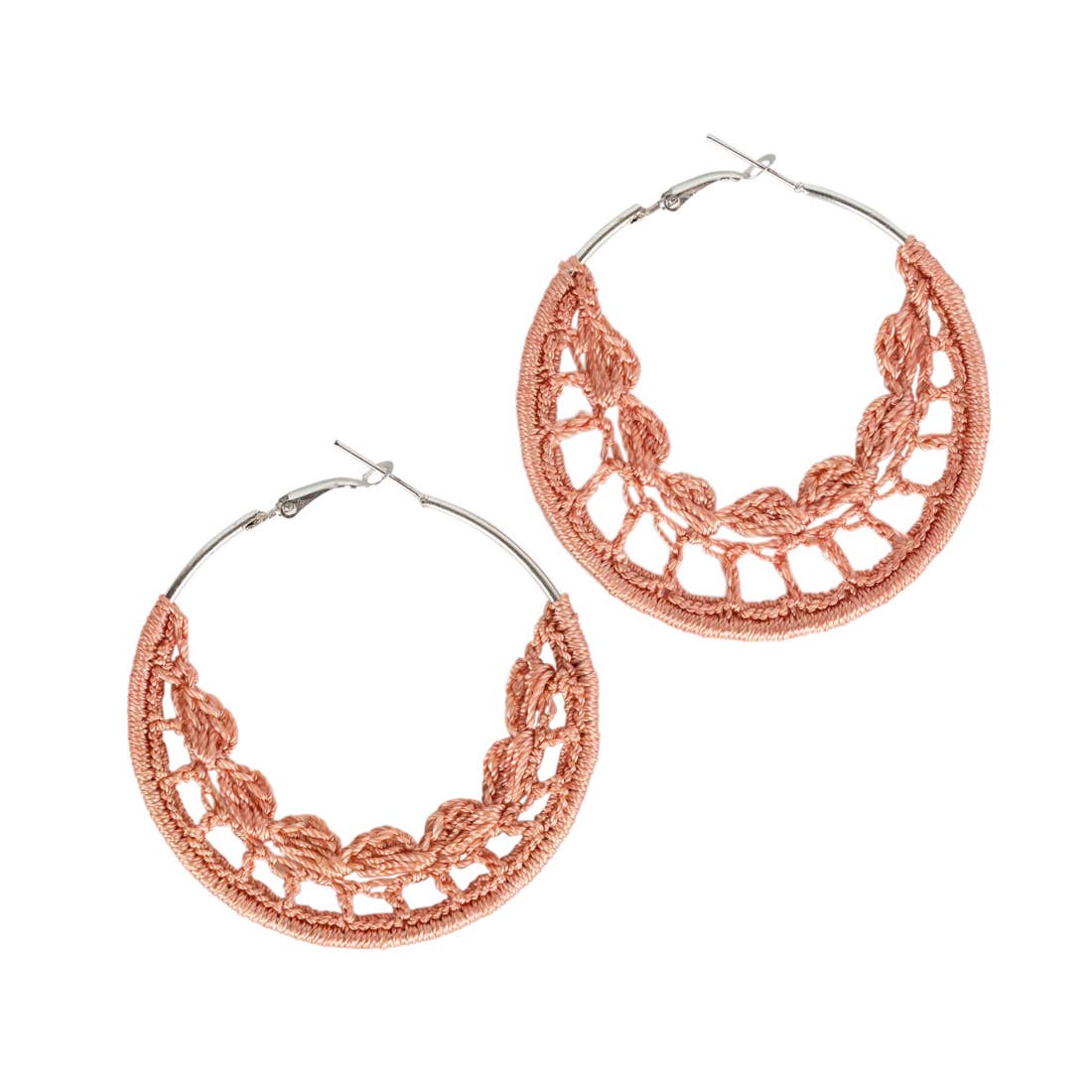 Crochet Hoop Earrings - Coral