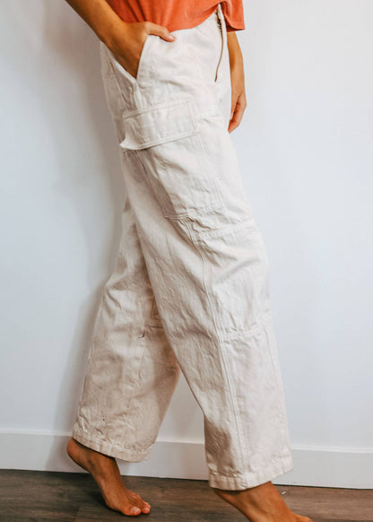 Upcycled Twill Cargos In Vintage White