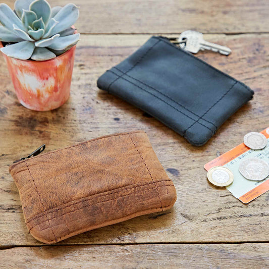 Buffalo Leather Zipped Purse with Keyring