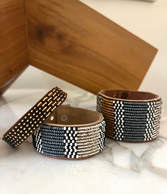 Atlas Beaded Leather Cuff